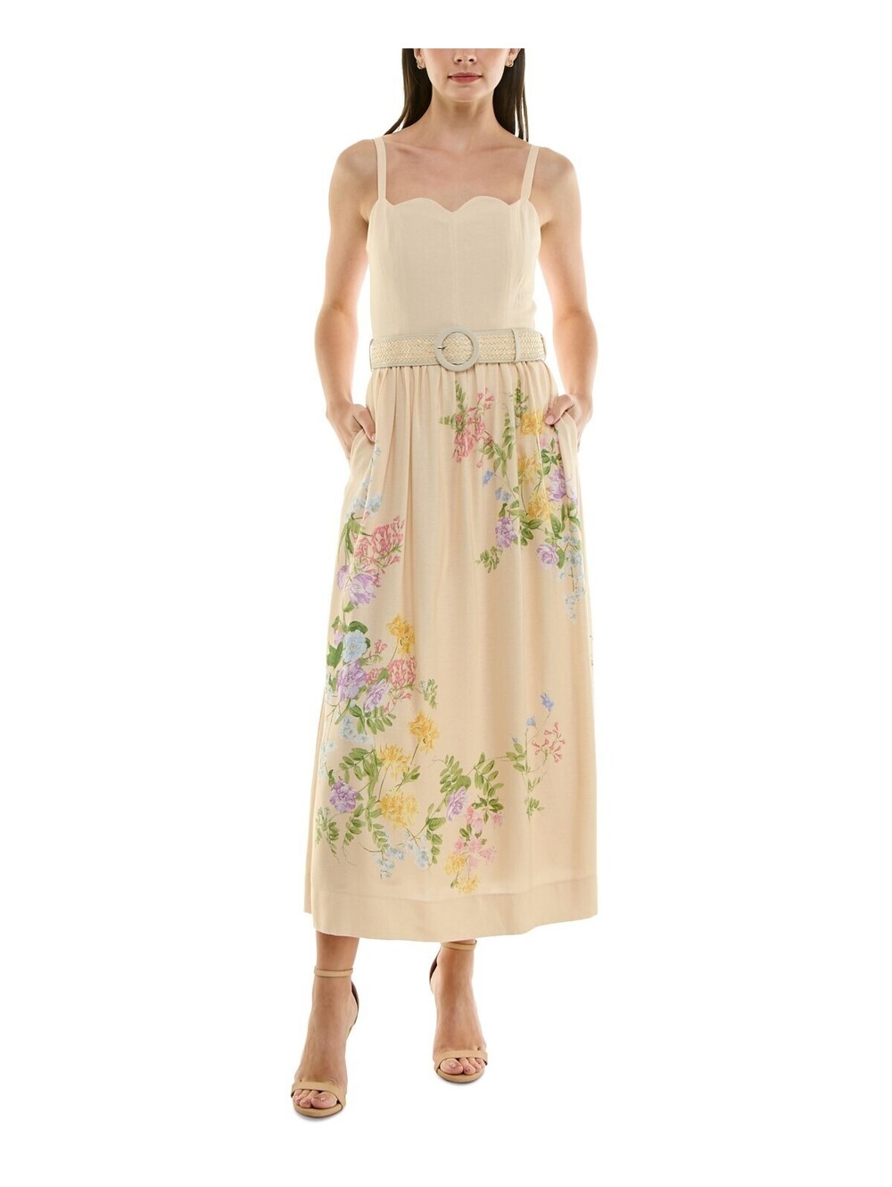 Taylor Women's Floral-Print Belted Fit & Flare Dress 12